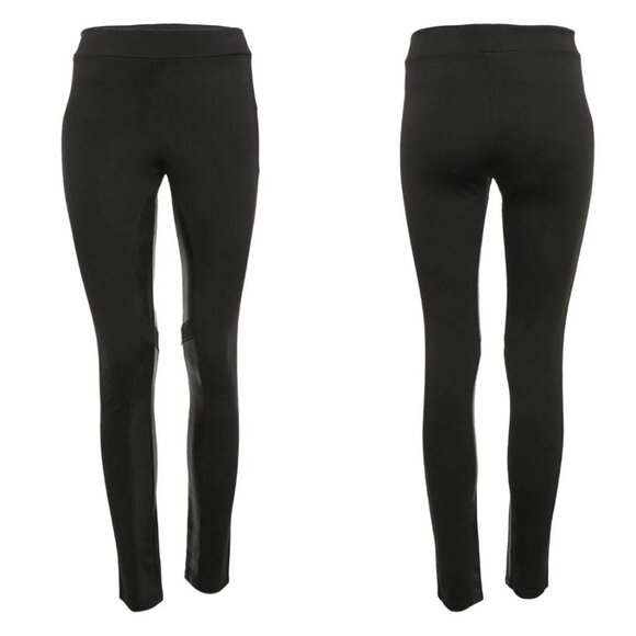 Theory Hasna Rave Leather-Trim Dark Navy Jersey Leggings - Picture 1 of 6